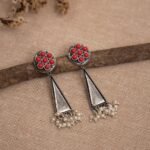 Floral Triangle Drop Earrings